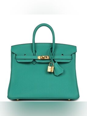 Teal Leather Top-Handle Tote 30 H Birkin Vert Verone Togo GHW stamped aqua